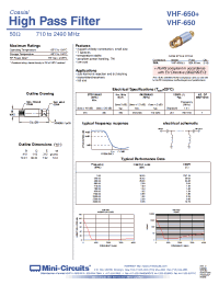 Datasheet VHF-650+ manufacturer Mini-Circuits